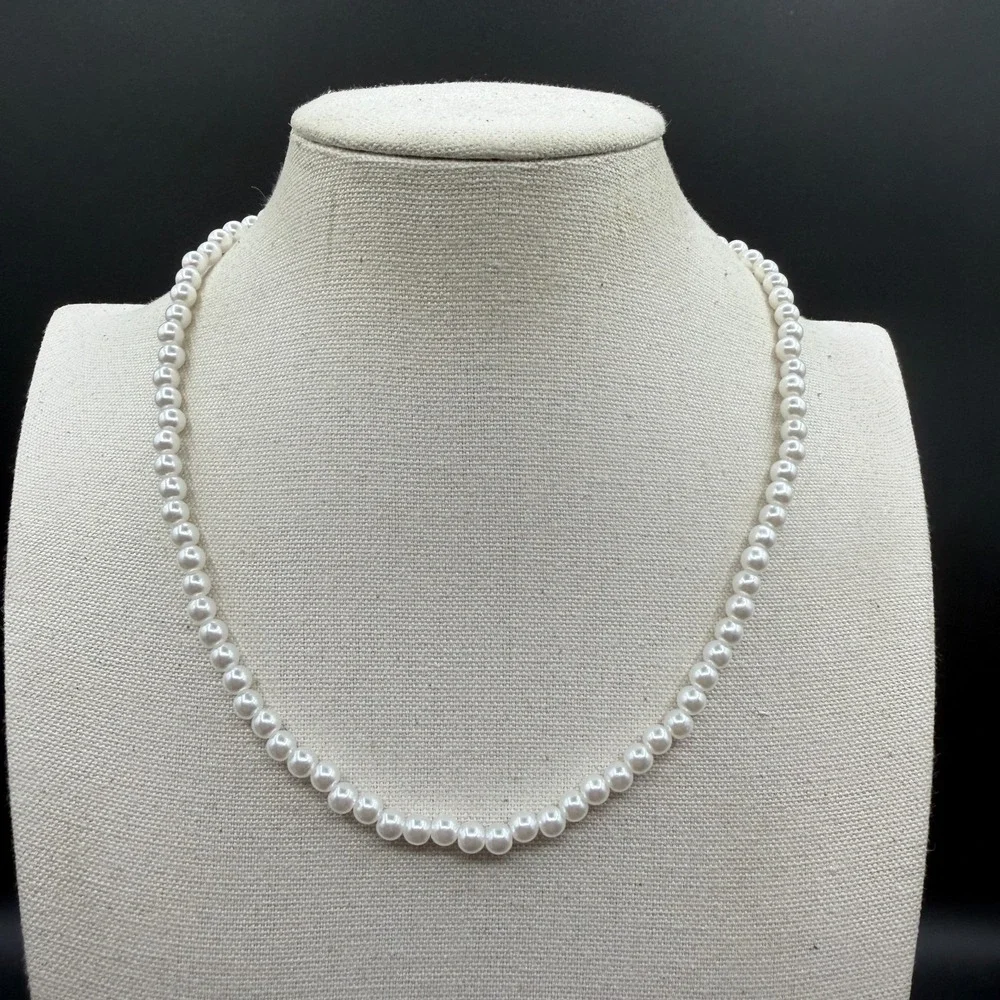 White Faux Pearl Necklace Silver Tone Extender Clasp Coquette Bridal Jewelry